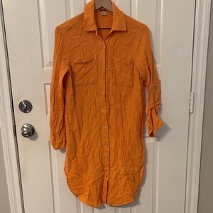 Magashoni small Orange Casual textured shirt dress button front